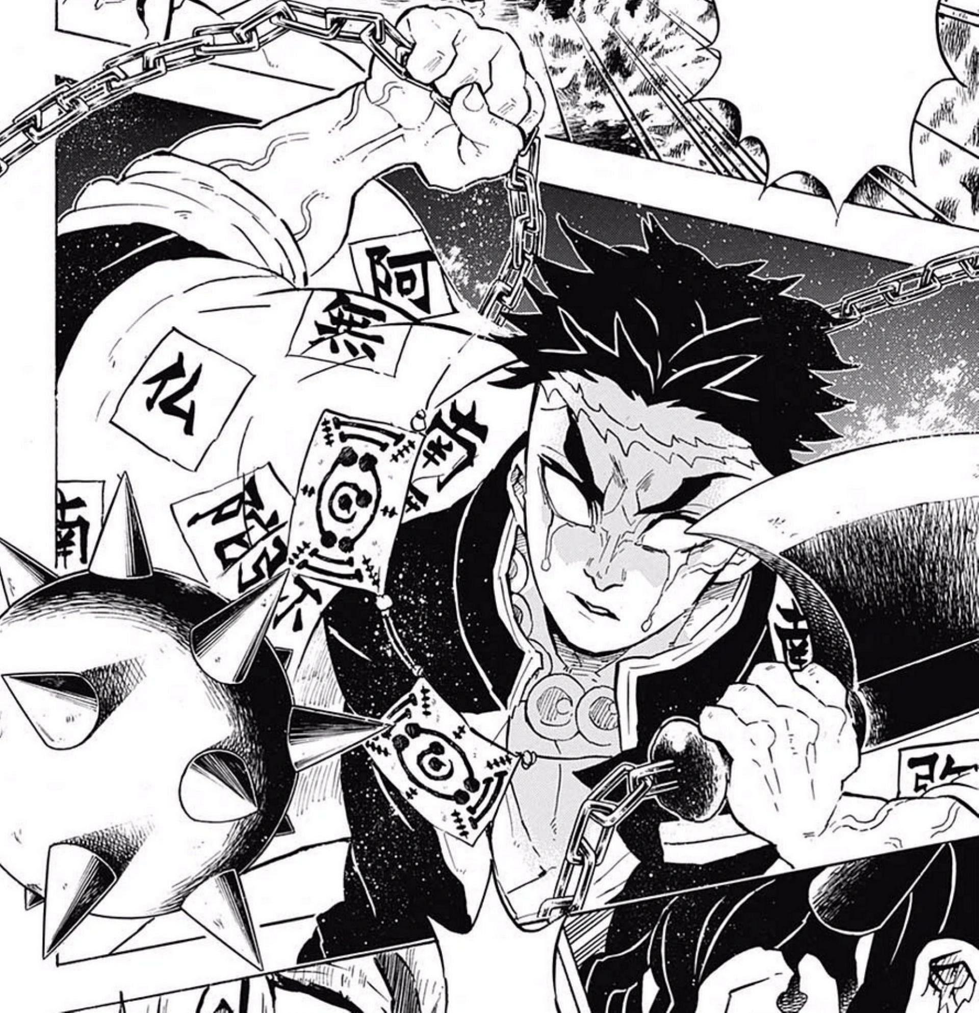 Gyomei Himejima's weapon in the manga (Image via Koyoharu Gotouge/Shueisha)